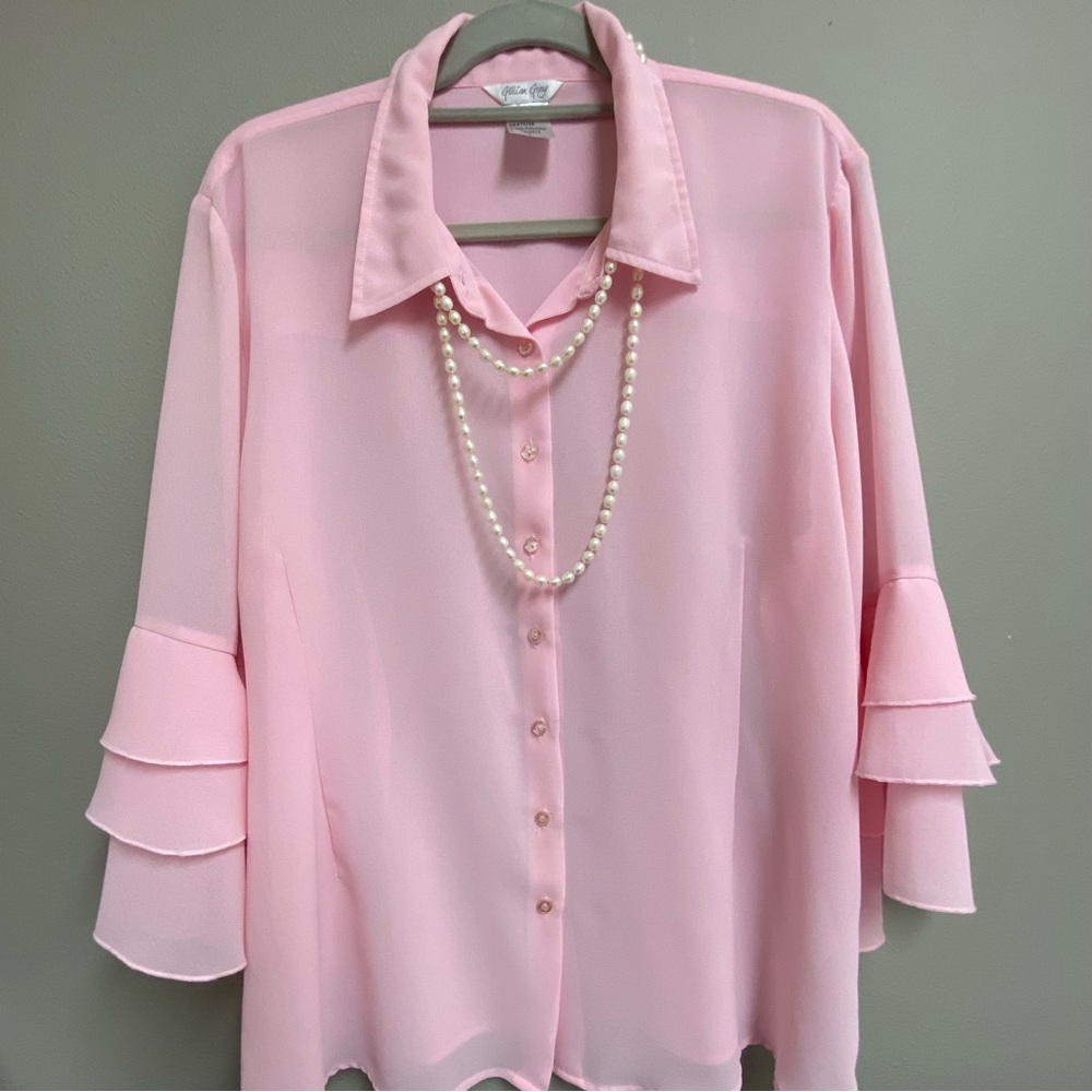 ❤️🎉 Elegant Oversized Pink Ruffled Sleeve Blouse - Picture 4 of 11
